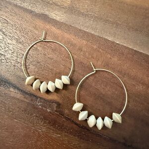 Natalie Borton White Wood Bead Hoops - 1.5”